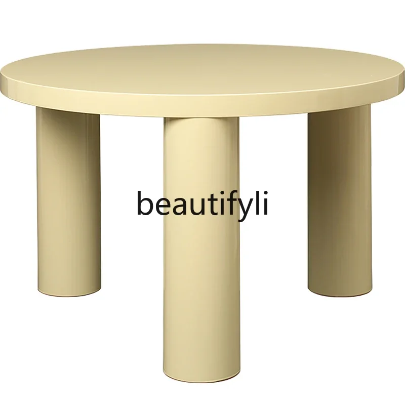 

Cream glossy coffee table round small