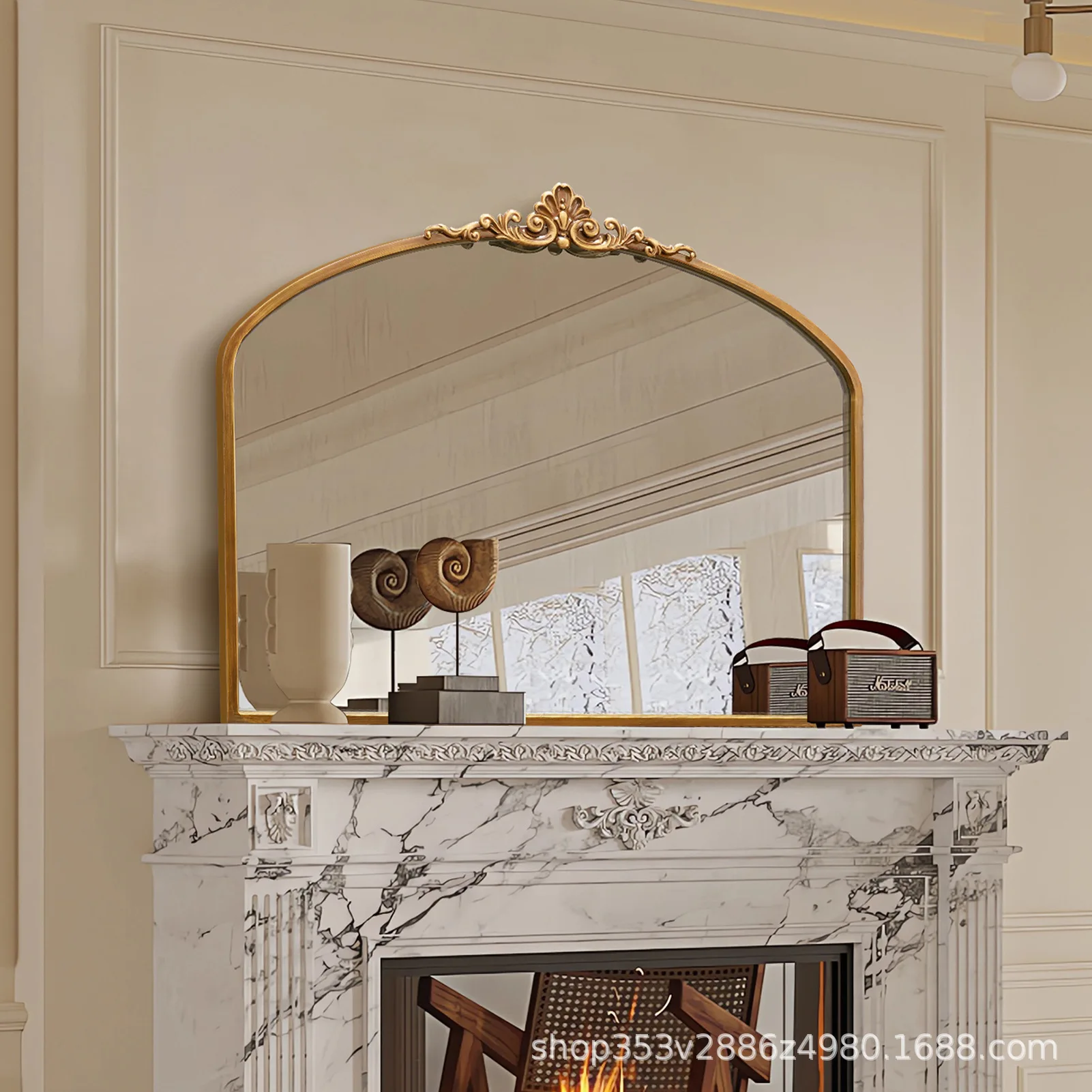 Living room decorative makeup mirror high definition glass antique fireplace foreign trade handmade retro engraved