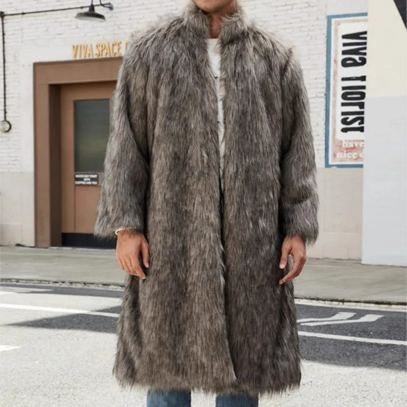 2025秋冬 ファーふわふわ ロング 無地 ジャケット アウター レトロ メンズ フェイクフォックスファー トップス 厚手 暖かいジャケット ロングコート