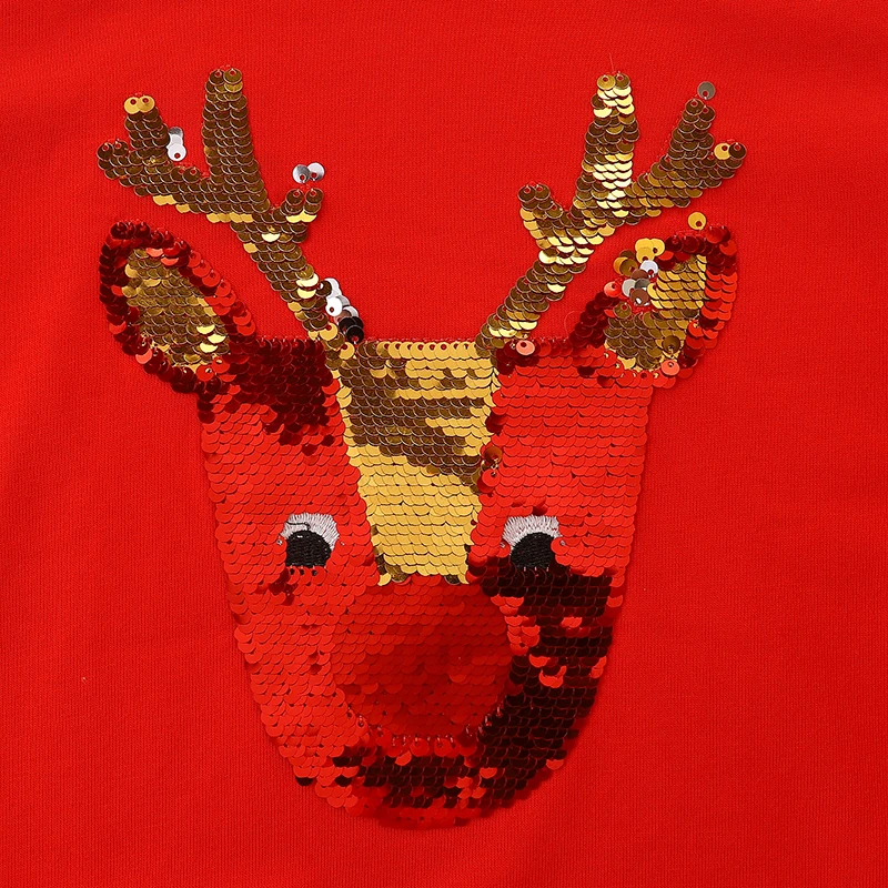 ليتل مافين عيد الميلاد زي الفتيات بلوزات الخريف الربيع ملابس الأطفال عيد الميلاد الغزلان الترتر الاطفال كم طويل #4