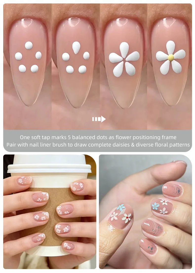 DIY Nagelkunst 5-Blütenblatt-Punktierwerkzeug Blumenformer Doppelendiger Strass-Picker zum Zeichnen winziger Punkte Glitzer-Griff Maniküre-Nagelwerkzeuge – Detail 4