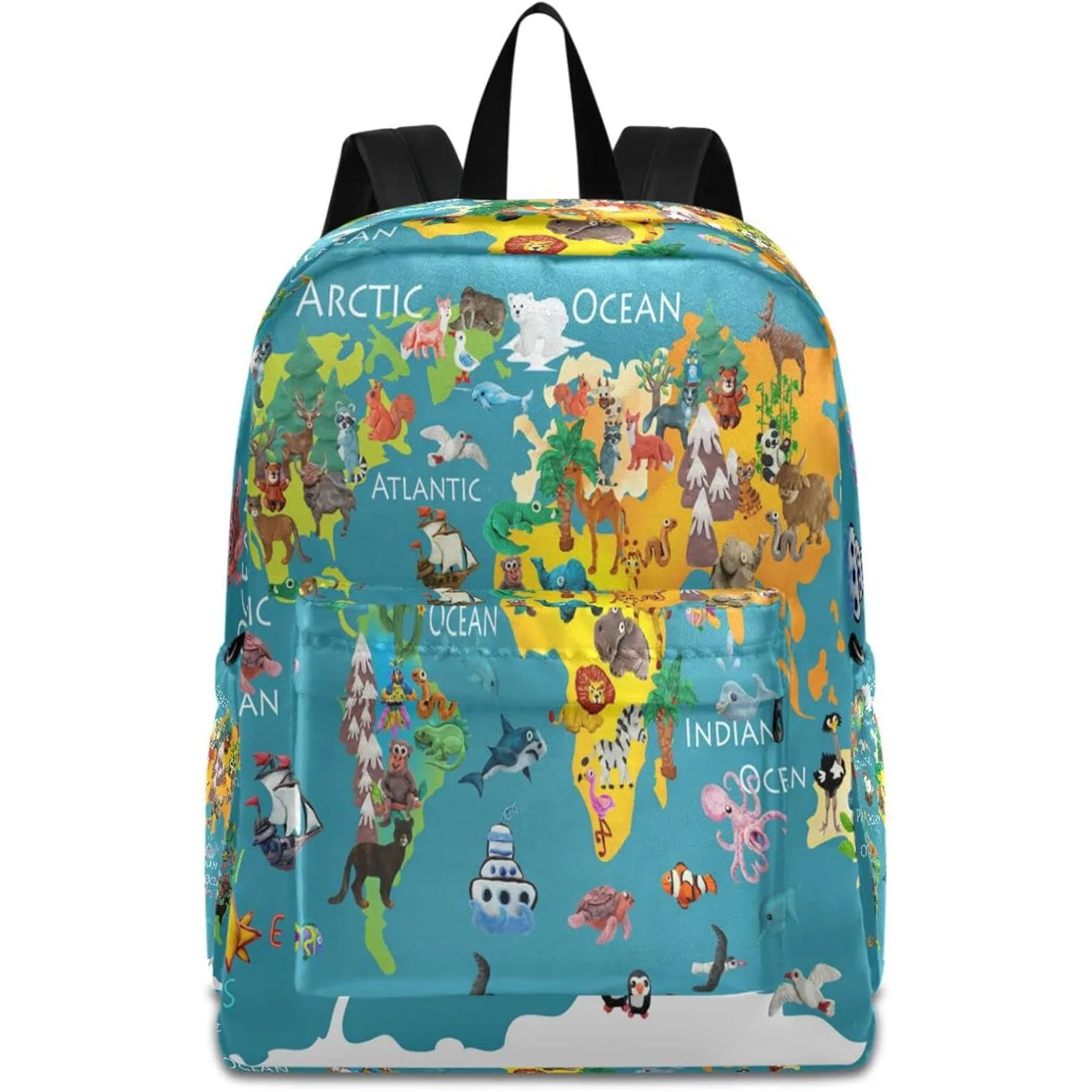 Mochila grande para ordenador portátil con mapa del mundo de animales de dibujos animados, bolsa de viaje duradera para ordenador para hombres y mujeres, mochila escolar para trabajo
