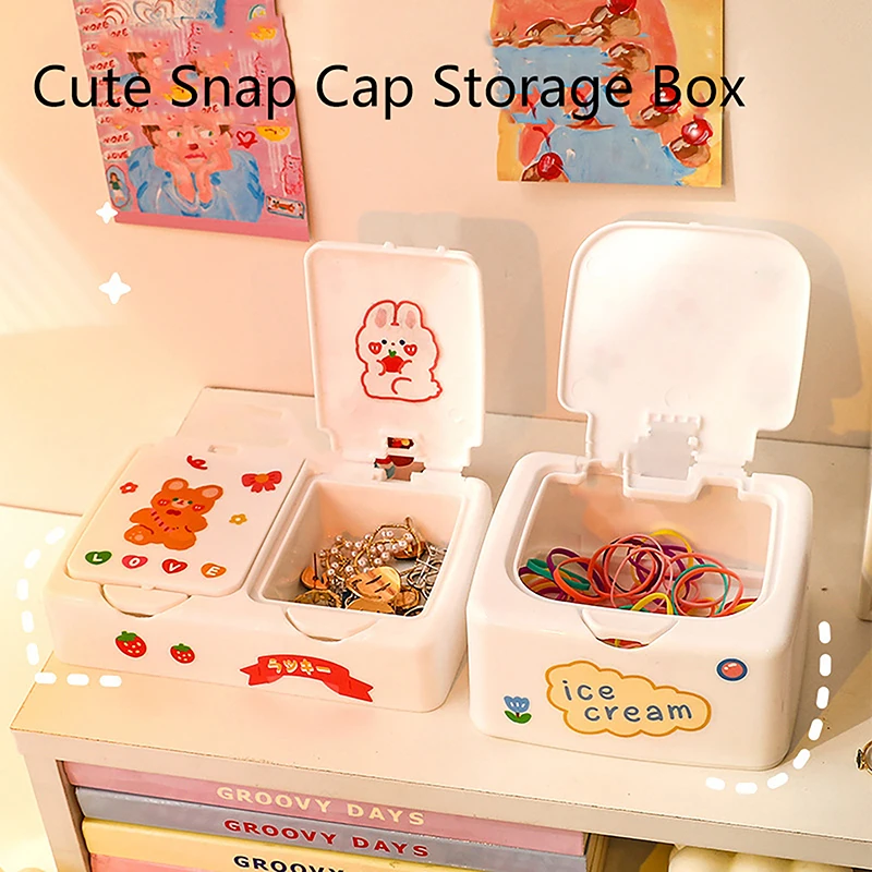 Cartoon Desk Organizer Box Button Cosmetics Storage Box With Lid Mini Jewelry Organizer Cosmetics