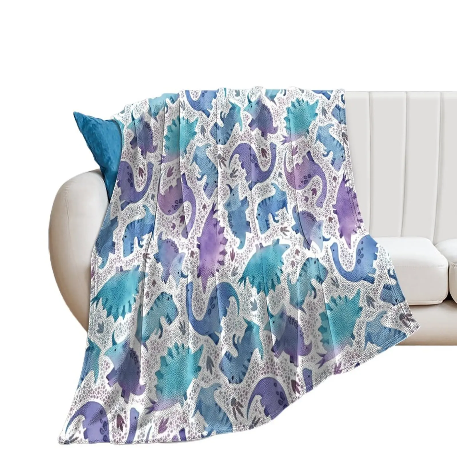 Watercolor dinosaur purple and blue on navy Throw Blanket For Sofa Thin manga Sofa Quilt Single Blankets