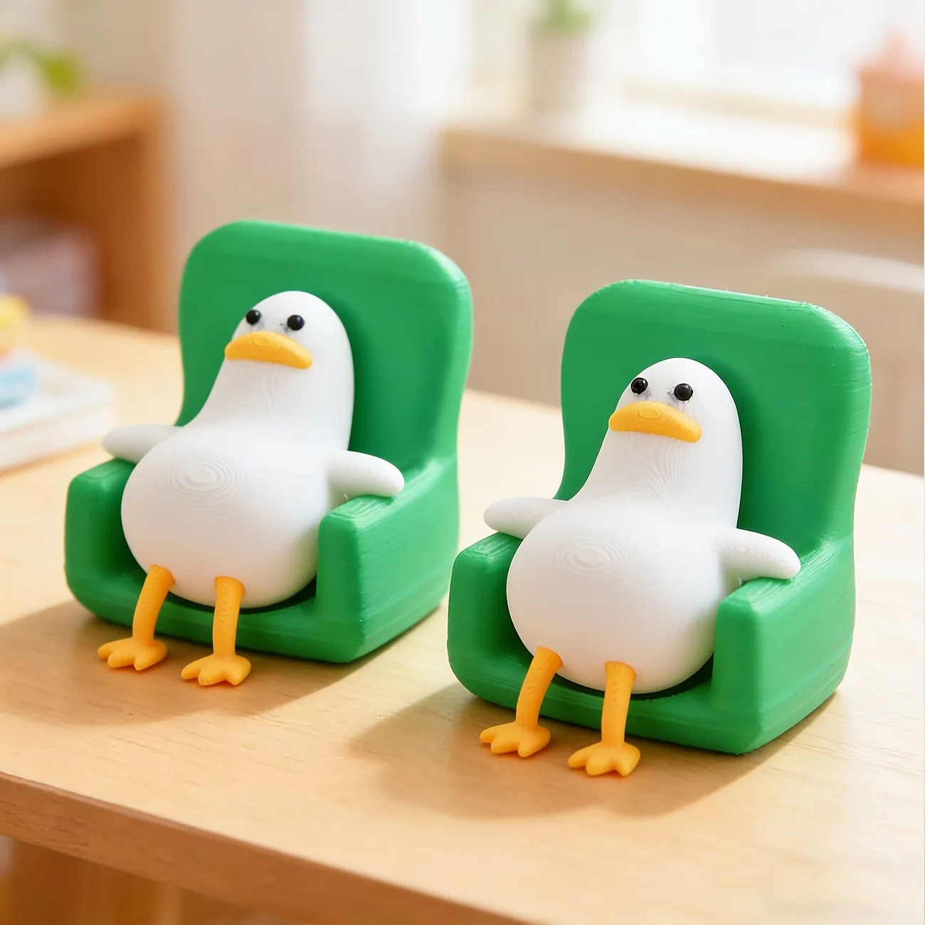 A lying duck with a funny and cute expression, a small office desk decoration, creative animal shape.