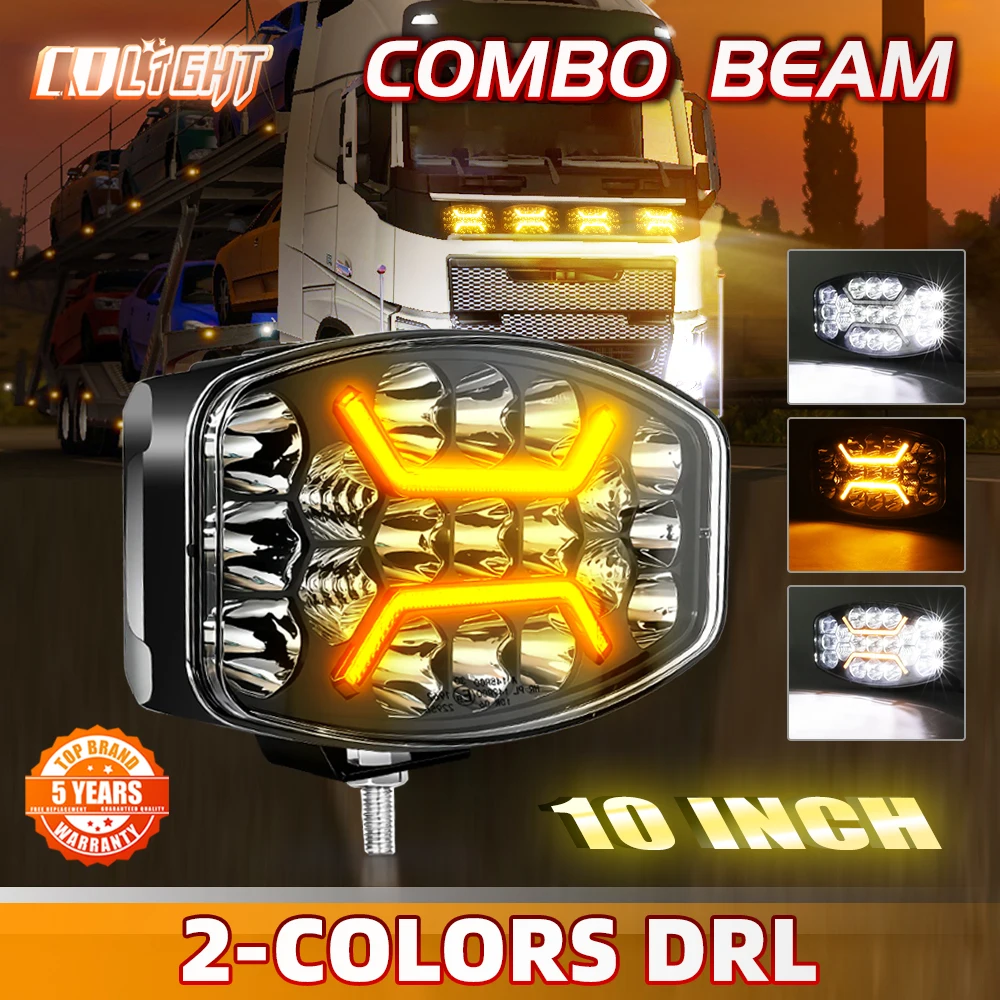 CO LIGHT 10 "lumière LED hors route phare Spot inondation camion auxiliaire carré voiture conduite blanc jaune DRL pour SUV voiture queue 12V