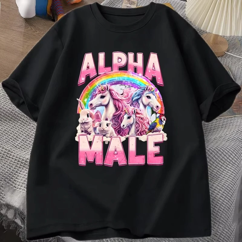 Alpha Male Unicorn Ironic Vintage 90s T-Shirt Retro Funny Rainbow Unisex Tshirt Cotton Weird Meme T Shirt Graphic Tee Clothes