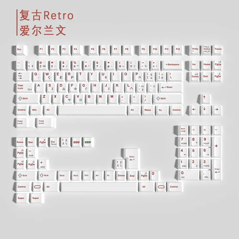 Quality Retro Series Key Cap Set Cherry Profile PBT Material Dye Sublimation Greek/Russian/Irish for Mechanical Keyboard Keycaps