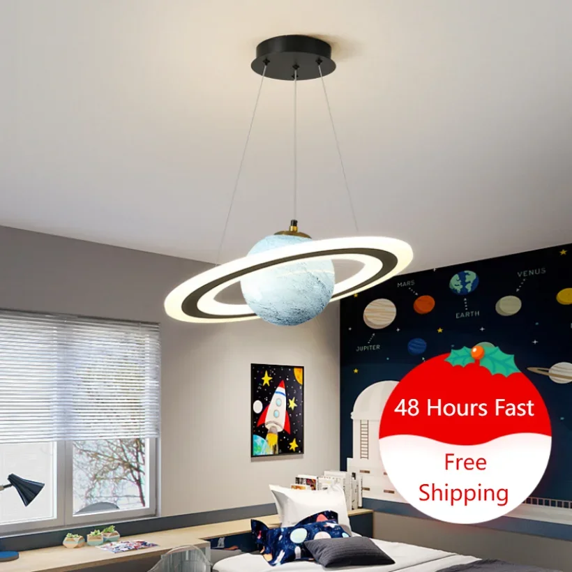 

Novelty Pendant Lights for Kids Bedroom Planet Hanging Lamp Children Shop School Decoration Moon Ceiling Chandeliers Led Home