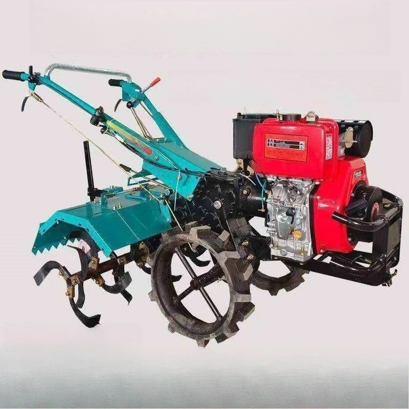open furrows and fields with hand-to-hand four-machine soil cultivation machine, dual-purpose for rotating agricultural farmland