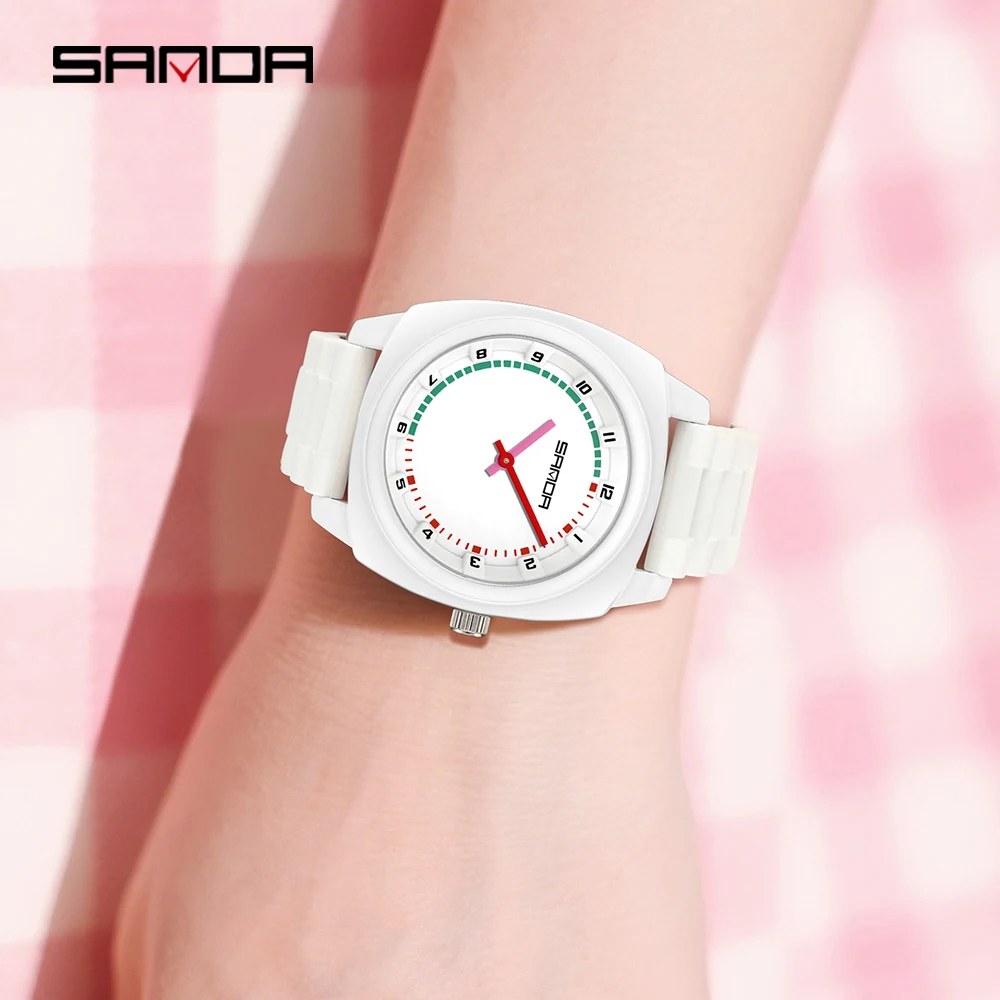 SANDA ใหม่ 9109 แฟชั่นเด็กนาฬิกาควอตซ์กีฬากันน้ํา Night Light Dopamine ตัดกันควอตซ์นาฬิกา 2025