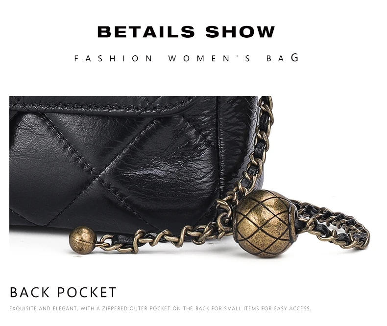 Aidrani Tasche für Damen aus echtem Leder, Sommer-Schultertasche mit Kette, neue kleine Tasche mit goldenem Ball, Diamantketten-Umhängetasche. – Detail 12