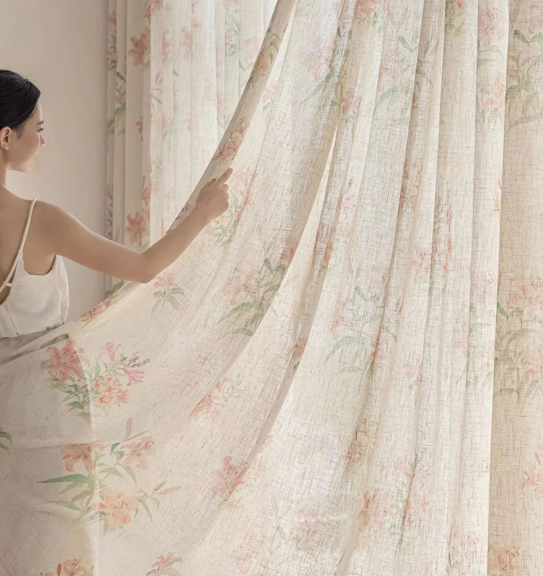 New Chinese Style Linen Gauze Curtain with Chinese Style Transparent But Not Human Like Curtains for Living Dining Room Bedroom