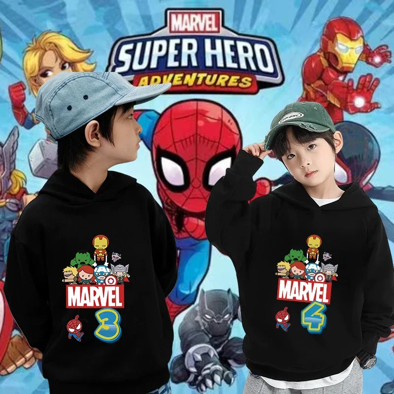 Marvel Kid hoodie Birthday Number 1 2 3 4 5 6 7 8 9 10 sweater Children Cartoons Kawaii Casual Top Super Hero Boy Girl Clothes