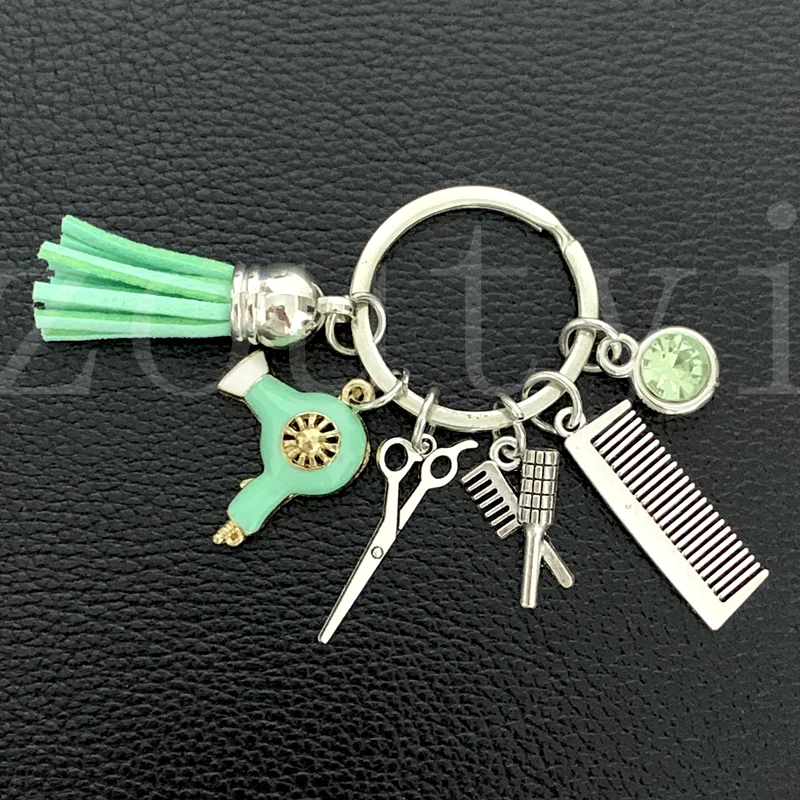 Nueva moda peinado regalo encanto borla llavero joyería retro mini tijeras de peluquería secador de pelo peine llavero manual DIY