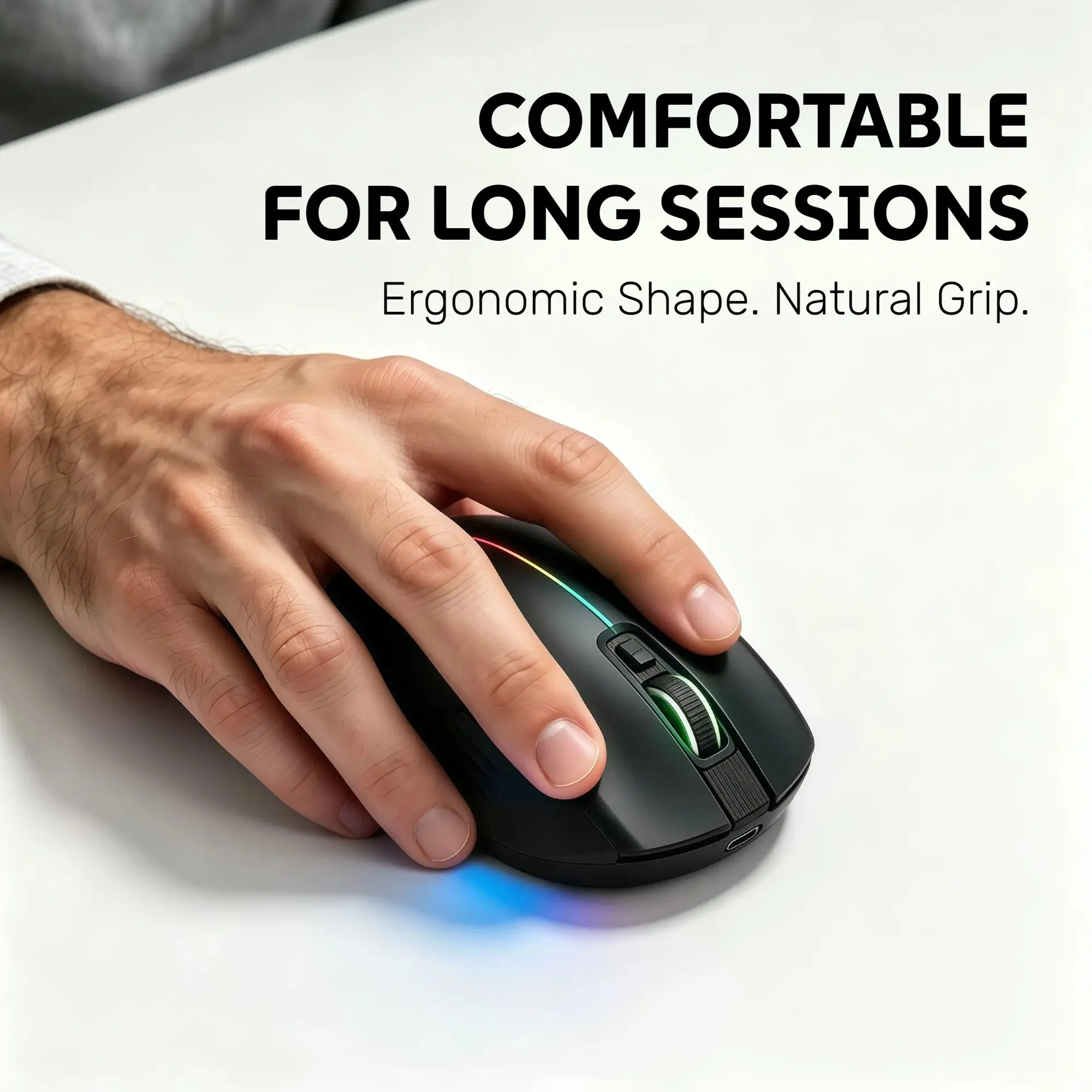 Wireless Mouse 2.4G Bluetooth Dual Mode,75g Ultra Slim Ergonomic Silent Mouse,RGB,Type-C Rechargeable,3 DPI,For PC Laptop Mac Black