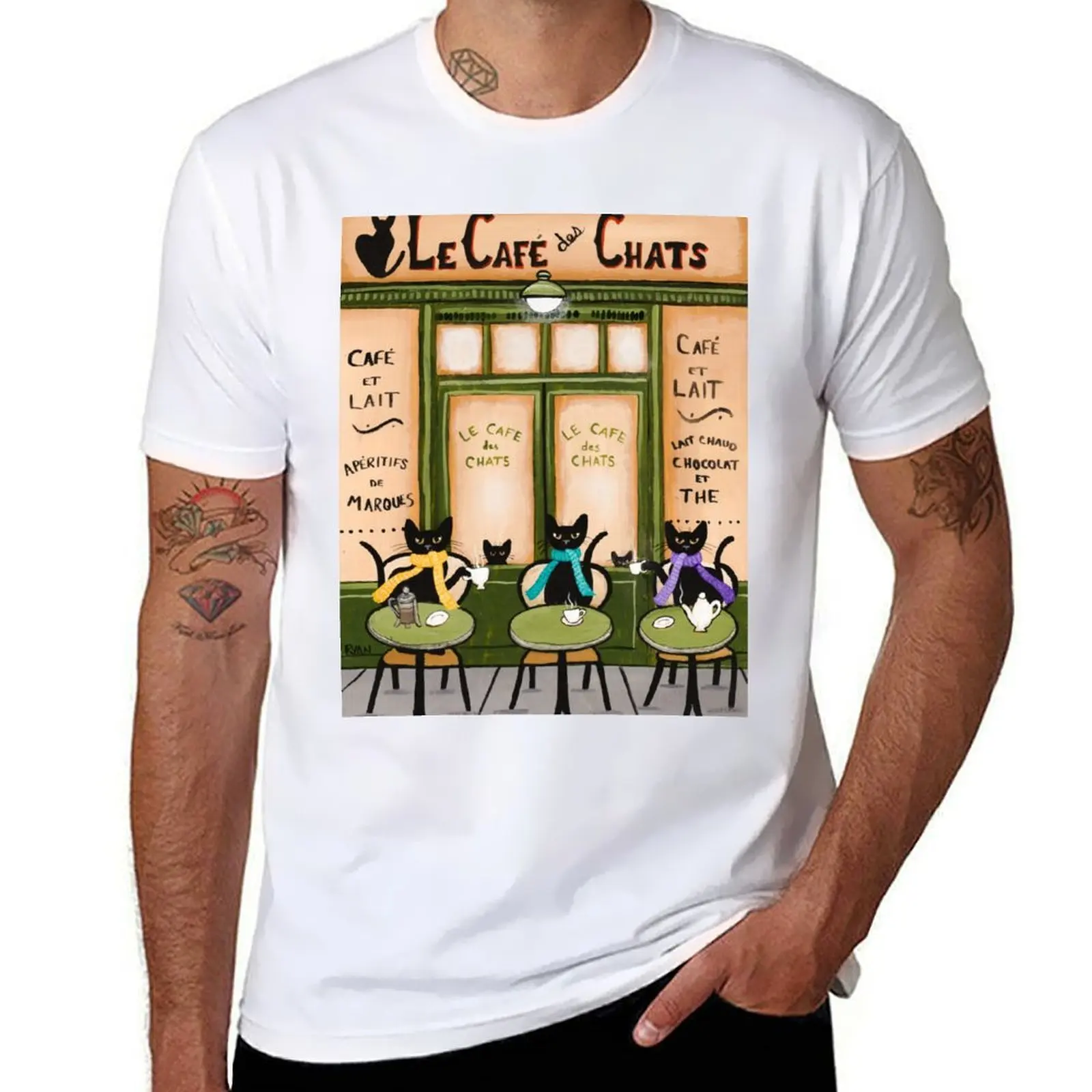

Le Cafe des Chats T-Shirt graphic t shirts for man men t shirt cotton 100% T-Shirt