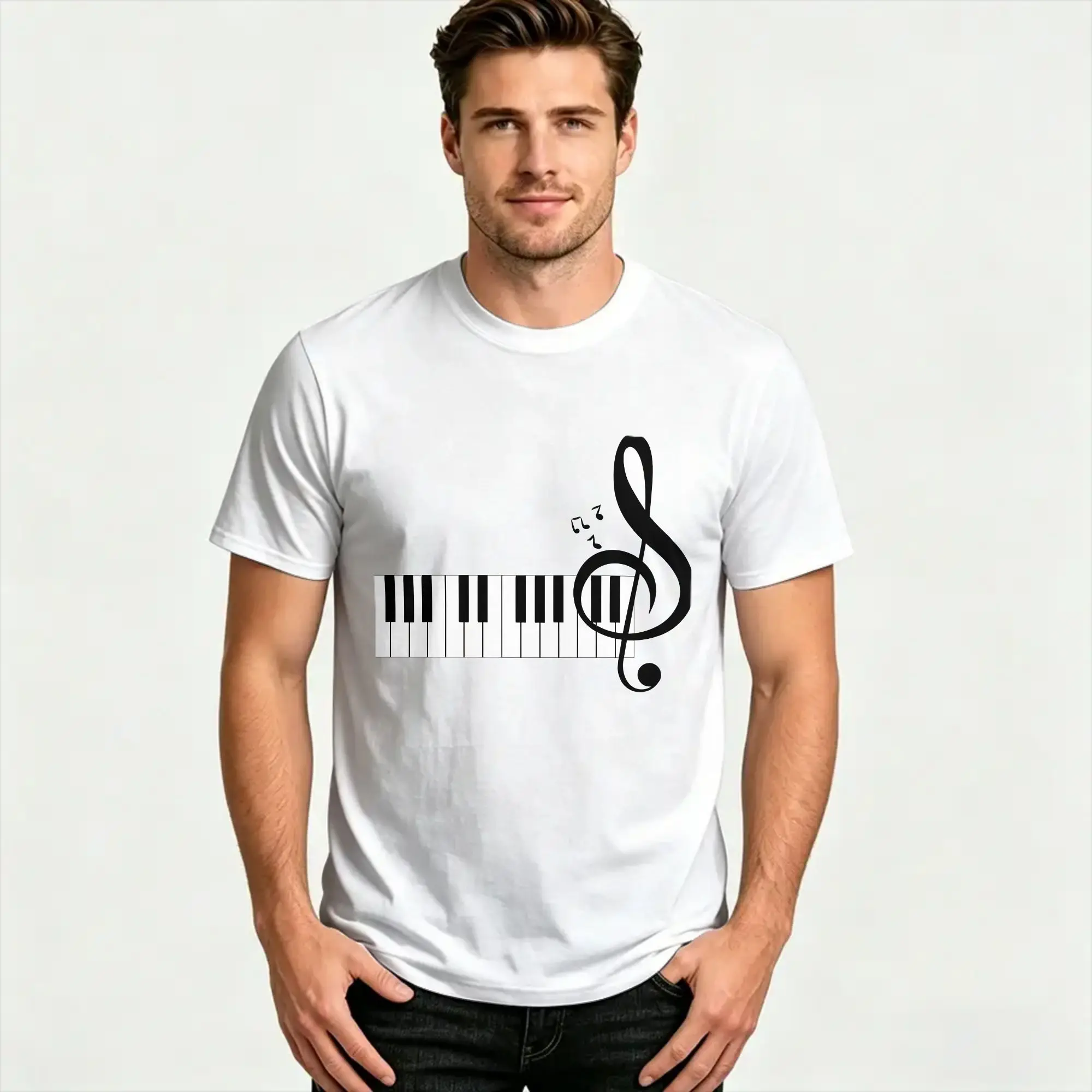 Piano Key Treble Clef  T Shirt Summer  Y2K Funny T-Shirts 100% Cotton Harajuku Tshirt For Men's Casual Tops