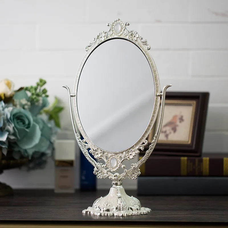 Metal Mirror Desktop Large Double-Sided Makeup Mirror Retro Mirror Dressing Mirror Jewelry Counter Hairdressing Mirror