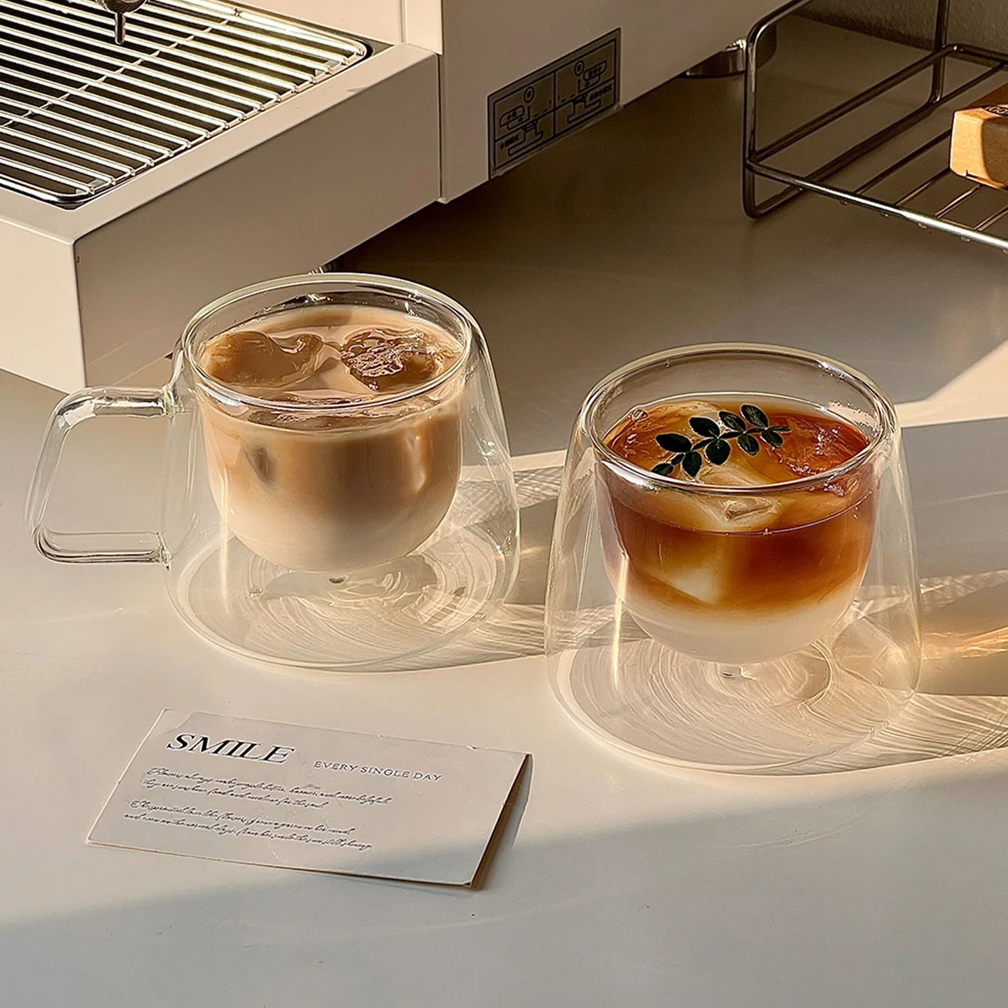 

Double Layer Glass Cup with Handle Simple Transparent Heat Insulation Water Cup Coffee Cup Americano Latte Coffee Mug Water B...