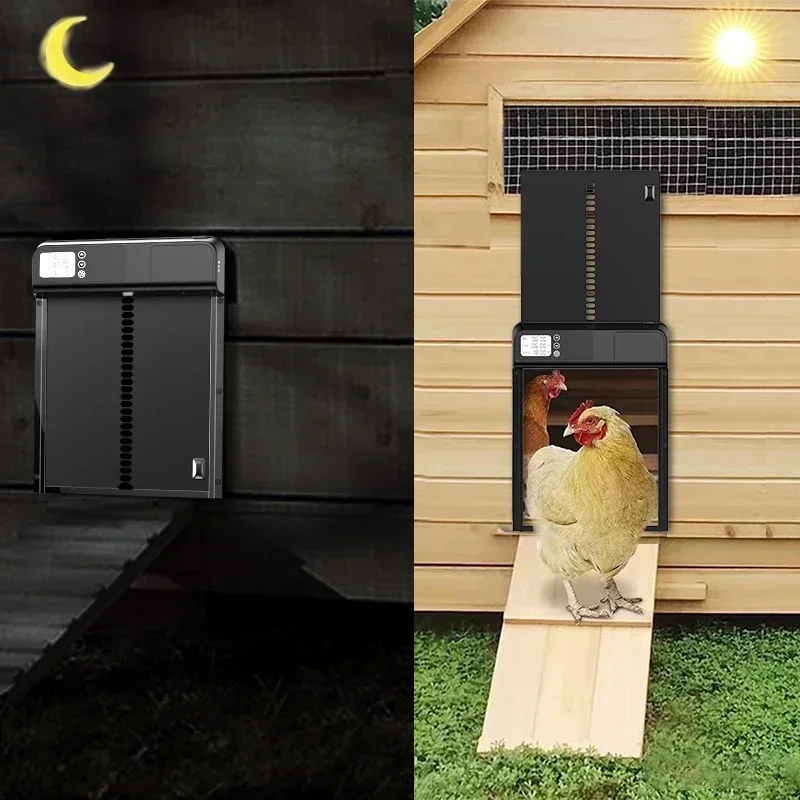 Sensor de luz inteligente de aleación de aluminio impermeable IP45, puerta automática para Gallinero