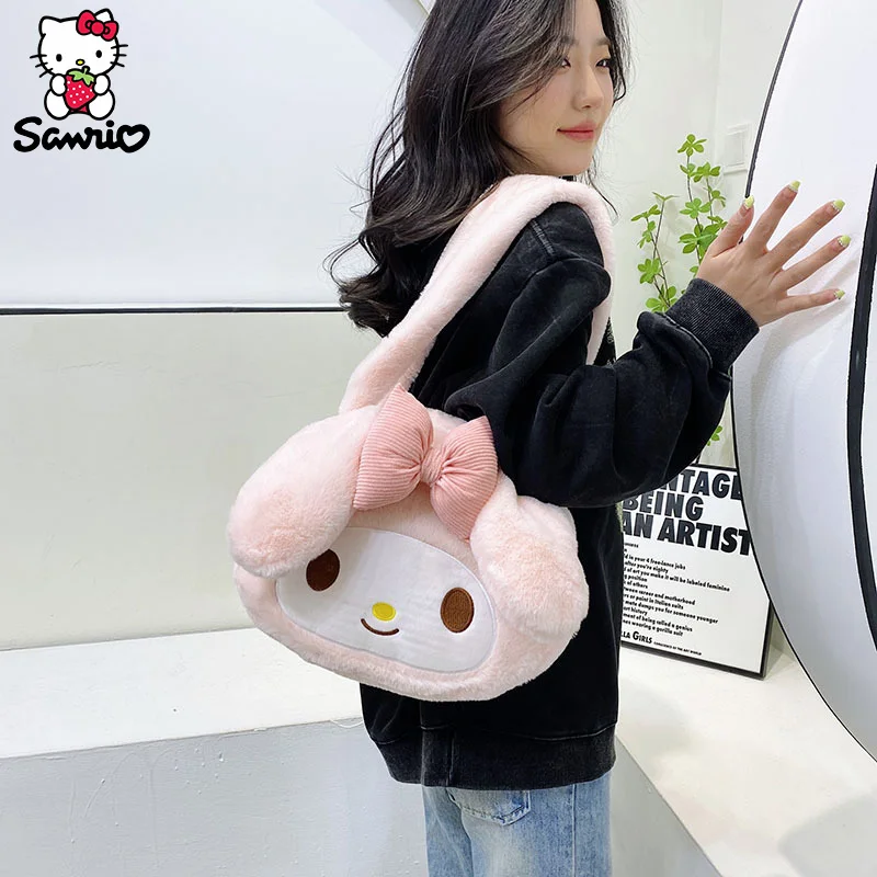 Kawaii Sanrio Plush Bag My Melody Shoulder Bag Kuromi Tote Makeup Storage Pouch Cinnamoroll Messenger Handbag Backpack Girl Gift