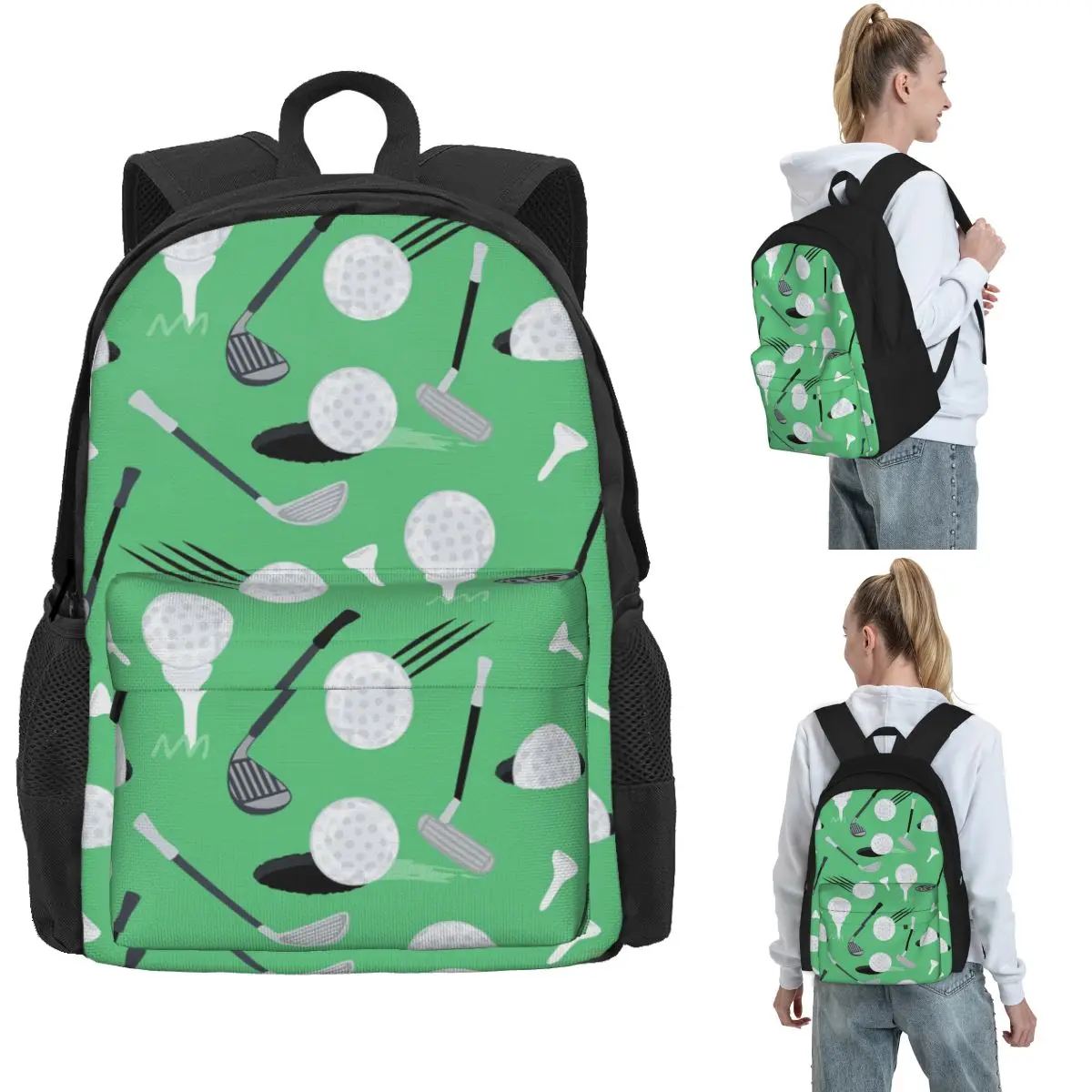 

Golfing Gear On Green Backpack Hot Sale Daypack Large Capacity Children BookBag School Bag Shoulder Bags for Men Women