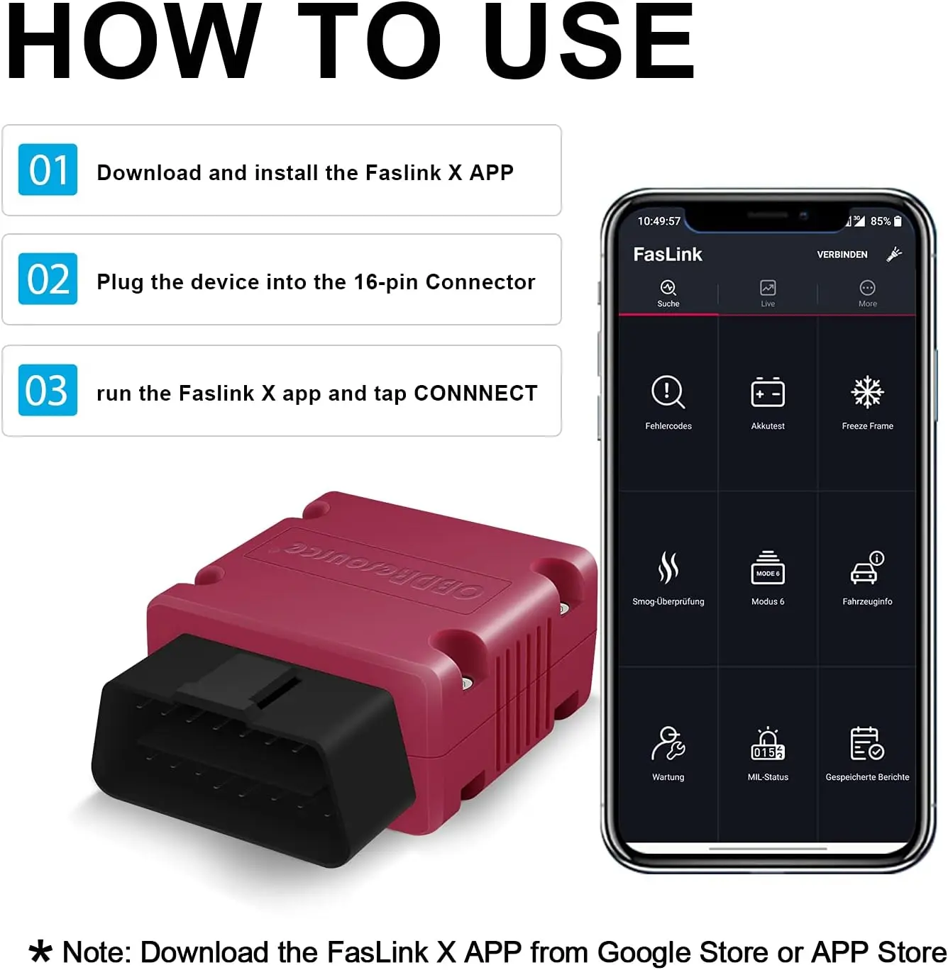 OBD2 Scanner Bluetooth 4.0 Car Diagnostic Tool for iOS & Android, Check Engine Light Reader with Torque & FasLink Support