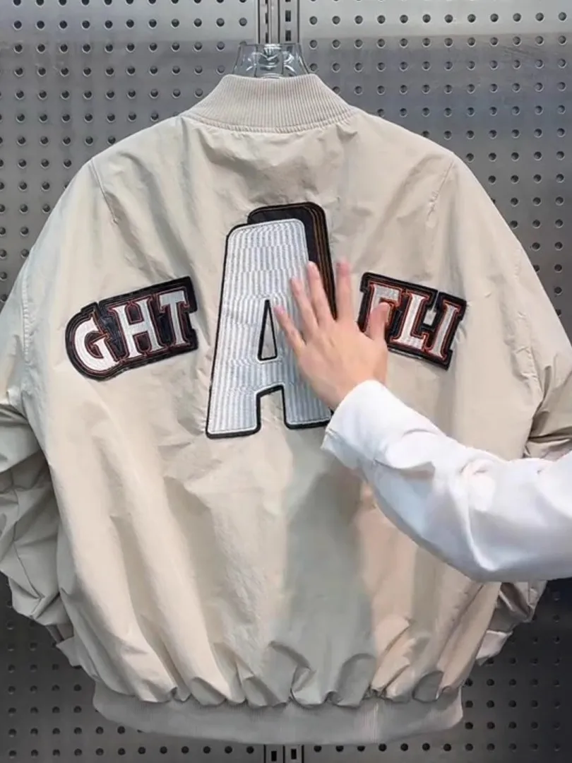 

Spring Autumn American Letter Embroidery Jaet Men's Faion Versatile Baseball Outfit Windproof Zipper Decorated Slim Fit