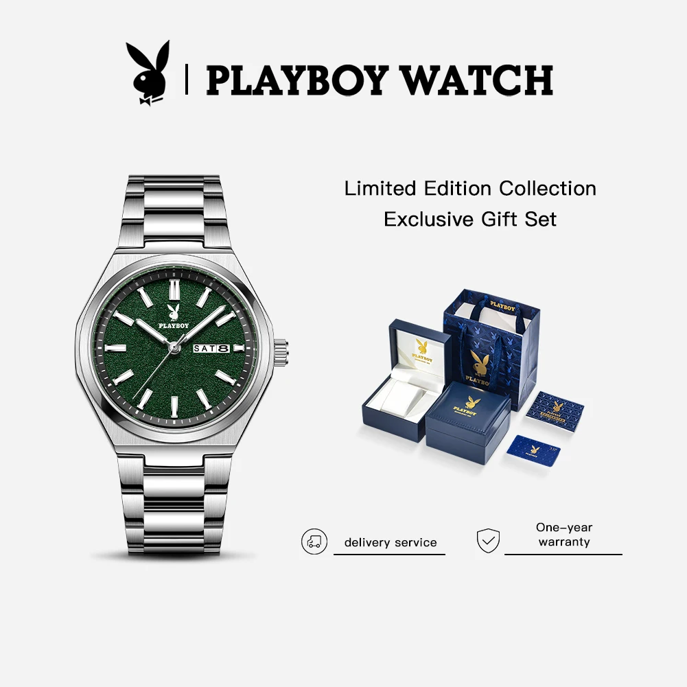 PLAYBOY Men's Watch Luxury Quartz Watch Stainless Steel Waterproof