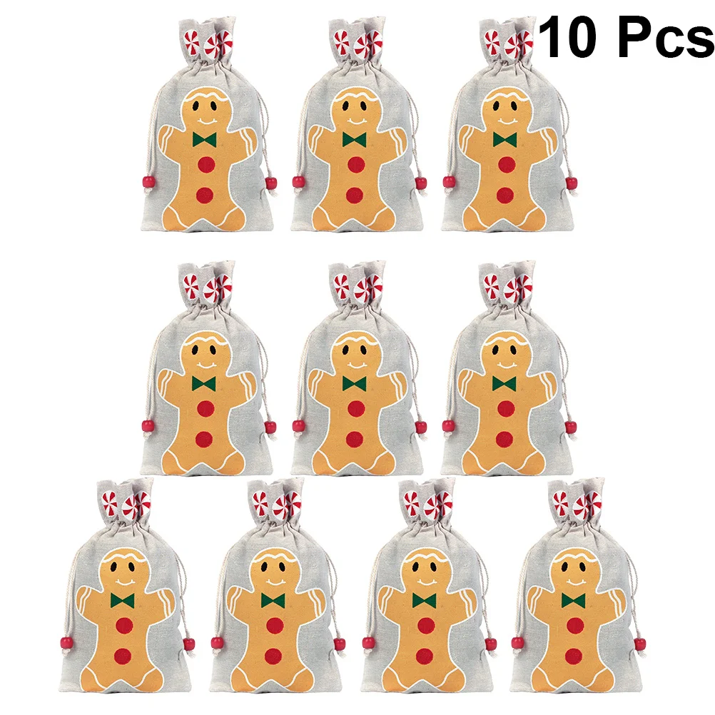 

10Pcs Christmas Gift Bags Durable Drawstring Candy Pouch Party Favor Snack Cookie Storage Bags for Kids Christmas Candy Bag