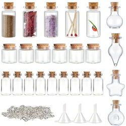 5-10pcs Small Mini Glass Bottles Jars with Cork Stoppers, 100pcs Eye Screws and 1pcs Small Funnels DIY Jewelry Making