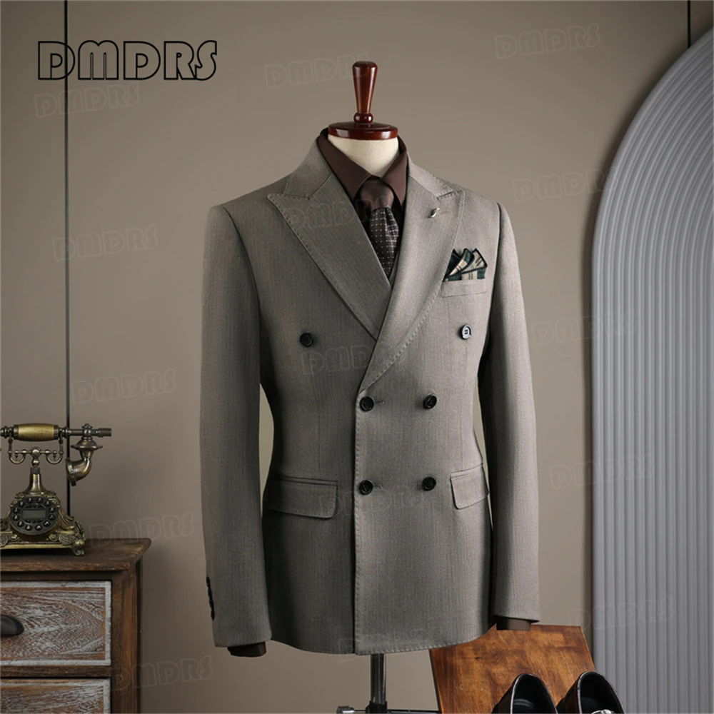 Straps Double Breasted Suit Blazer for Men, Plus Size M-5XL Slim Fitting Men's Formal Suit Jacket, Real Images In Stock Suits