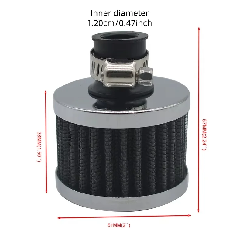 1 unidade Filtro de Ar Universal de Alto Fluxo 12mm para Carro e Moto, Entrada de Ar Frio, Respiro do Cárter, Filtro de Performance para Competição Automotiva