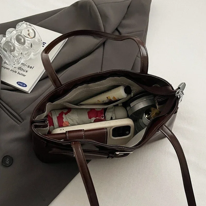 Y2K Vintage Dame Unterarm Tasche Stilvolle Frauen Zipper Schulter Taschen Retro Pu Leder Pendeln Tasche für Frauen Handtaschen bolso mujer