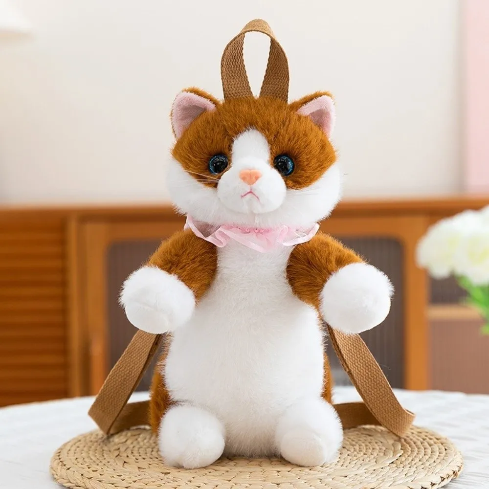 New Soft Realistic Cat Backpack Kawaii Fluffy Simulated Puppet Daypack Anime Cartoon Stuffed Animals School Bag Travel Storage