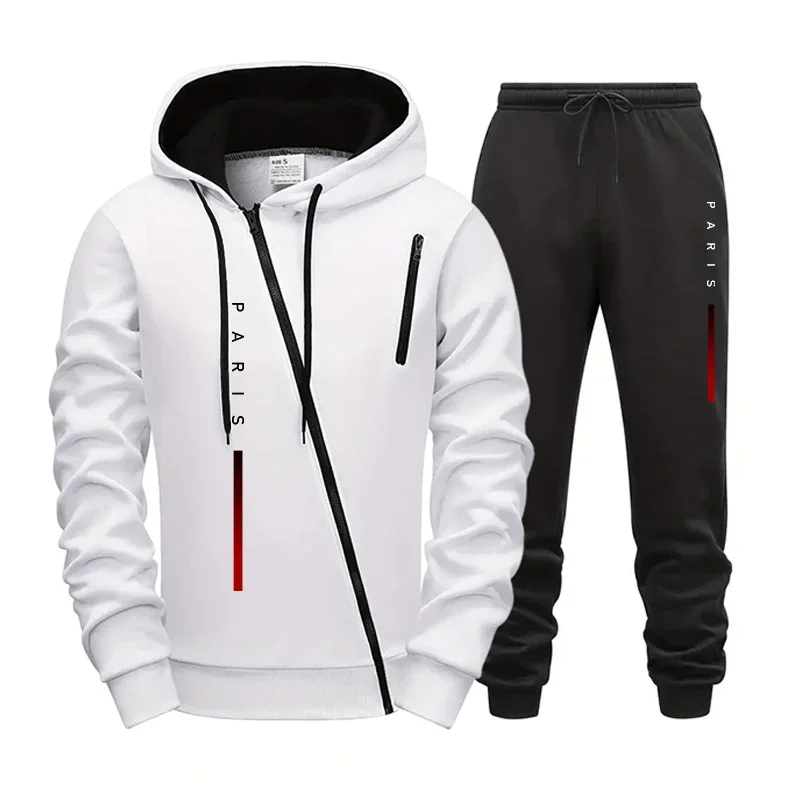 Autumn Winter Hoodie Comfort Single Sweatshirt Top Pants Men Versatile Diagonal Zipper Jacket Casual Jogging Sport Fashion Daily