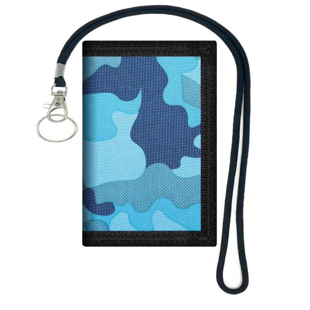 Mens Wallet with Lanyard Camouflage Fabric Bank Card Change Wallet Off Short Wallet
