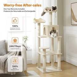 63'' Multi-Level Cat Tree Cat Tower  Indoor Cats with Sisal-Covered Scratching Post, Cozy Cat Condo, Cat Hammock and Wide Top