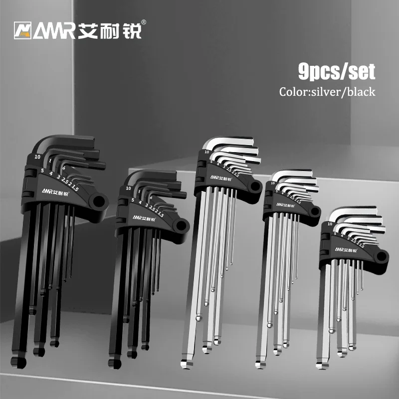 Hex Key Allen Wrench Set Medium Length Extra Long Ball End Hexagon Spanner Flat Head Allen Wrench Hex Key Set Tools 9 Pcs