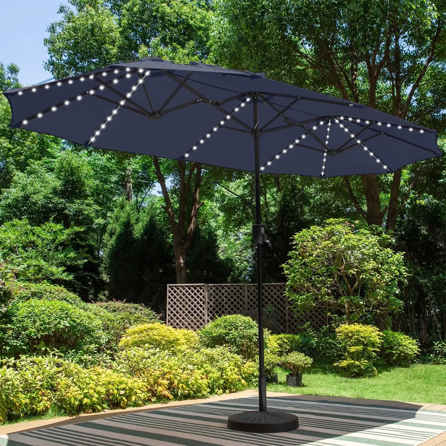 

13ft Double-Sided Patio Umbrella with 120 Colorful LED Lights, Rectangular Outdoor Garden Sunshade, No Base