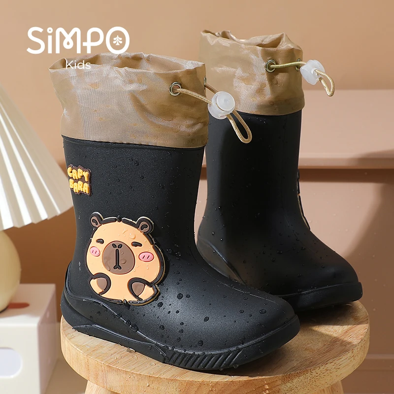 كابيبارا أحذية نصف رقبة من المطاط للأطفال المضادة للانزلاق أحذية المطر منتصف العجل للشباب مع شريط مرن صبي وفتاة أحذية المطر مريحة