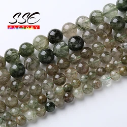 5A Natural Green Rutilated Quartz Crystal Beads Round Loose Beads For Jewelry Making Diy Bracelets Necklace Accessories 6 8 10mm