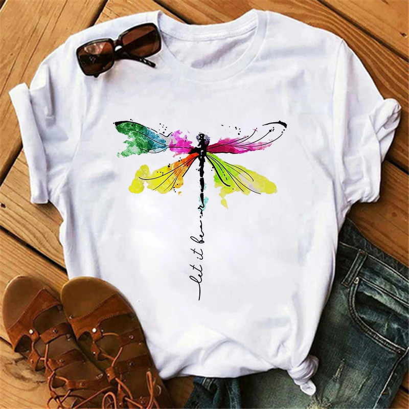 Women\'s Butterfly Tree Print Harajuku T-Shirt Round Neck Top Short Sleeve Casual Summer Tee Shirt