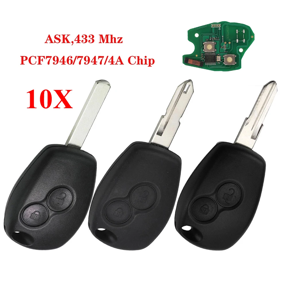 

jingyuqin New 10p Remote Car Key For Renault Megane Modus Clio Kangoo Logan Sandero Duster ASK PCF7946/PCF7947/4A With 433mhz