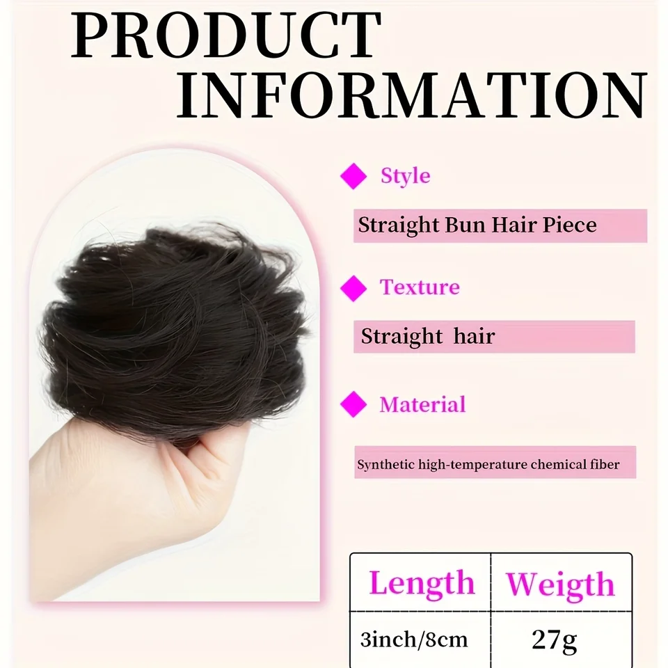 Moño sintético con liga elástica, postizo de cabello con clip para cola de caballo, recogido, para mujer, Navidad 4