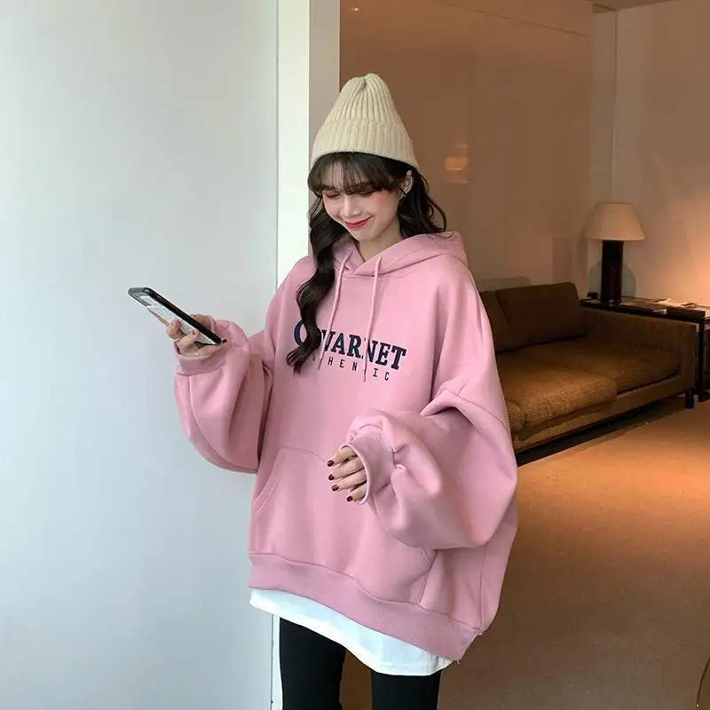 후드 코튼 후디 여성용 긴팔 탑 캐주얼 스트리트웨어 솔리드 컬러 가벼운 봄 가을 신상 다용도 크롭 슬림핏