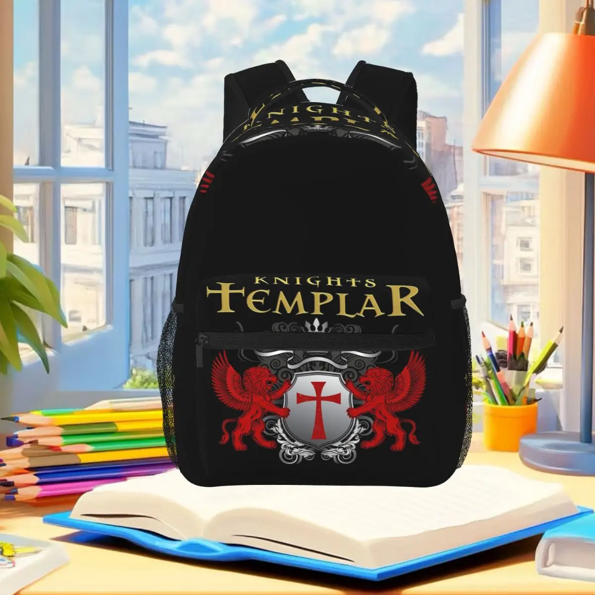Knights Templar Cross Shield Symbol Medieval Sword Emblem Secret Order Backpack Student Boys Girls BookBag Computer Shoulder Bag