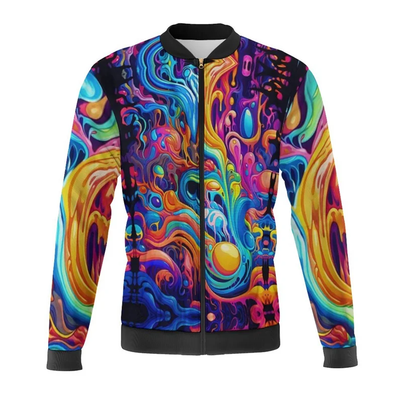 New Abstract Art Jackets Men Bomber Jacket Spatiality Zipper Men Clothes Kid Street Scrawl Printed Oversize Tracksuits Outerwear