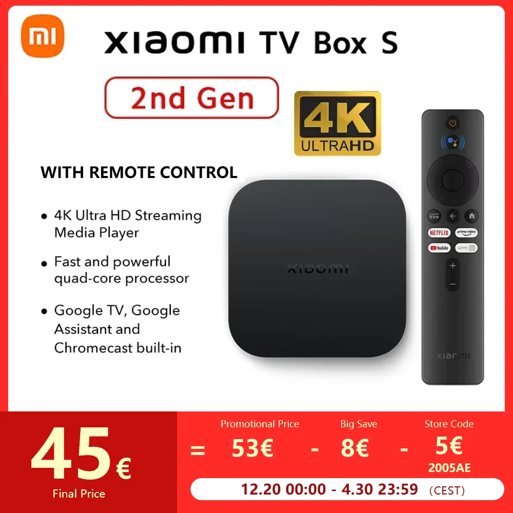 Xiaomi Mi TV Box S 2nd Gen Global Version Smart TV Box Media Player 4K Ultra HD BT5.2 2GB 8GB Android Google TV Google Assistant